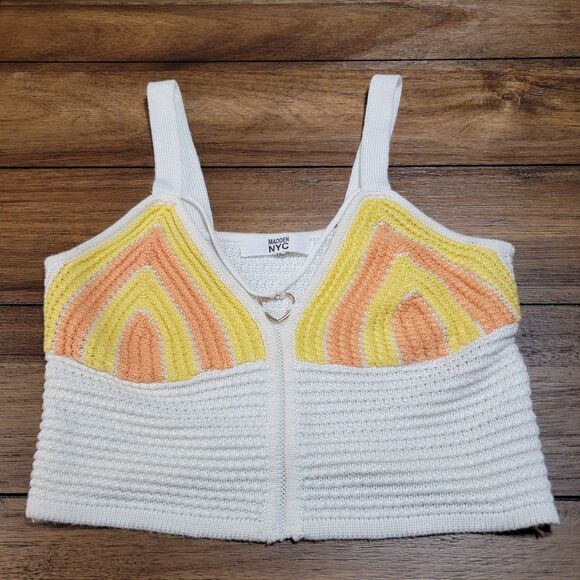 Madden NYC Knit Crop Top Tank Cream Yellow & Orange - Size Medium - Picture 1 of 5